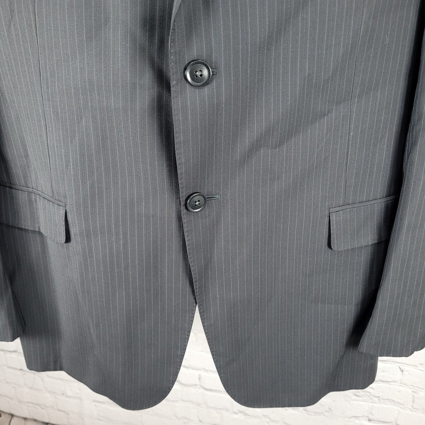 Armani Collezioni Black 100% Wool Executive Pinstripe Blazer Italy Made Size 44L