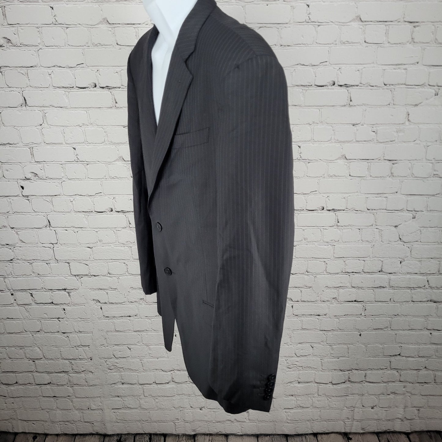 Armani Collezioni Black 100% Wool Executive Pinstripe Blazer Italy Made Size 44L