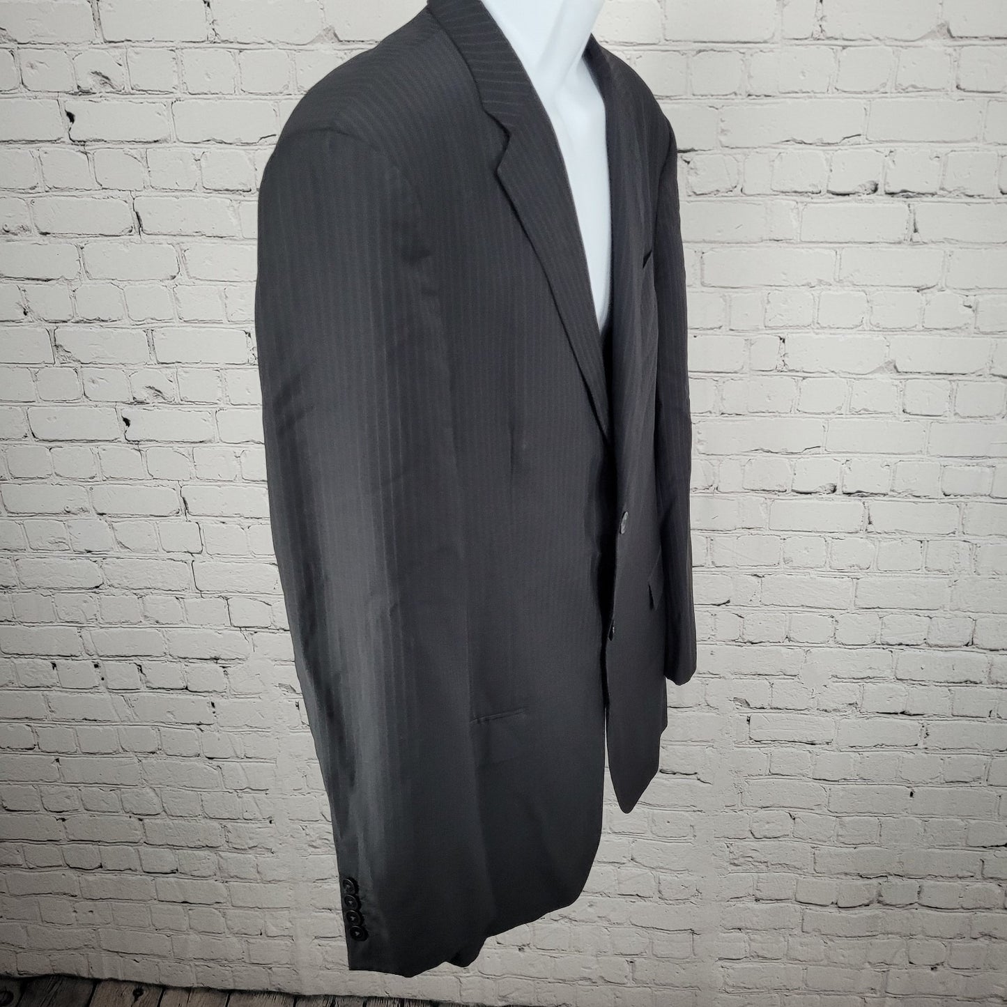 Armani Collezioni Black 100% Wool Executive Pinstripe Blazer Italy Made Size 44L