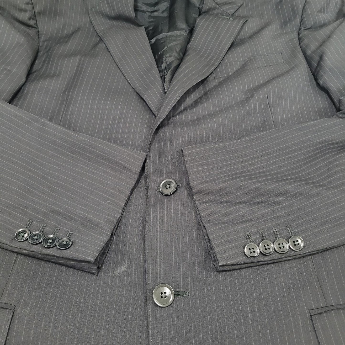 Armani Collezioni Black 100% Wool Executive Pinstripe Blazer Italy Made Size 44L