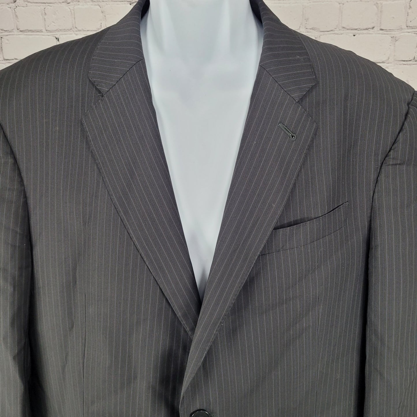 Armani Collezioni Black 100% Wool Executive Pinstripe Blazer Italy Made Size 44L