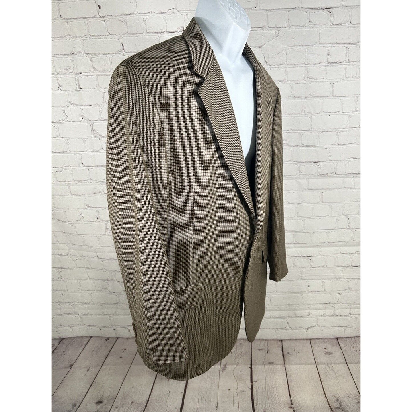 Jos A Bank Brown Houndstooth Two Button Blazer Jacket 100% Wool Men’s 46R *hole