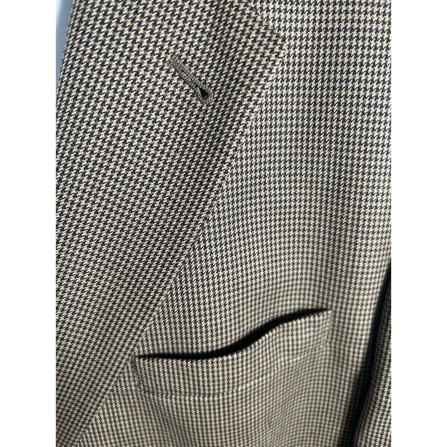 Jos A Bank Brown Houndstooth Two Button Blazer Jacket 100% Wool Men’s 46R *hole