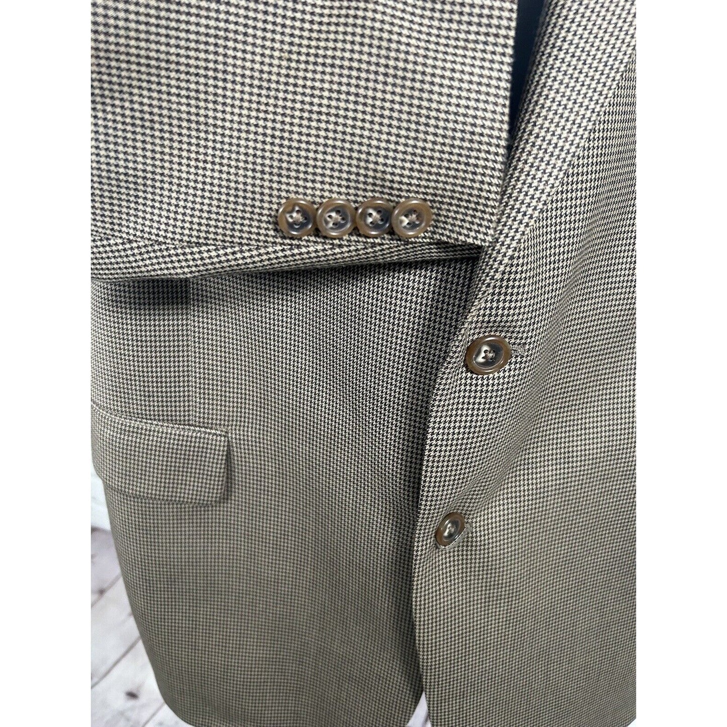 Jos A Bank Brown Houndstooth Two Button Blazer Jacket 100% Wool Men’s 46R *hole