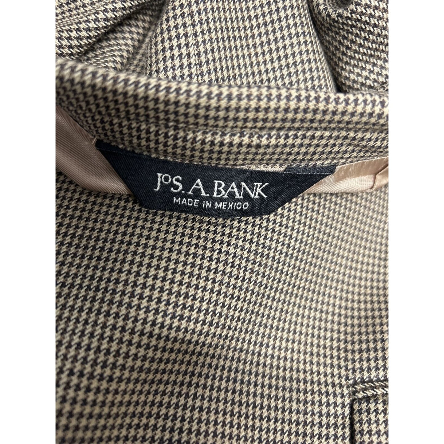 Jos A Bank Brown Houndstooth Two Button Blazer Jacket 100% Wool Men’s 46R *hole