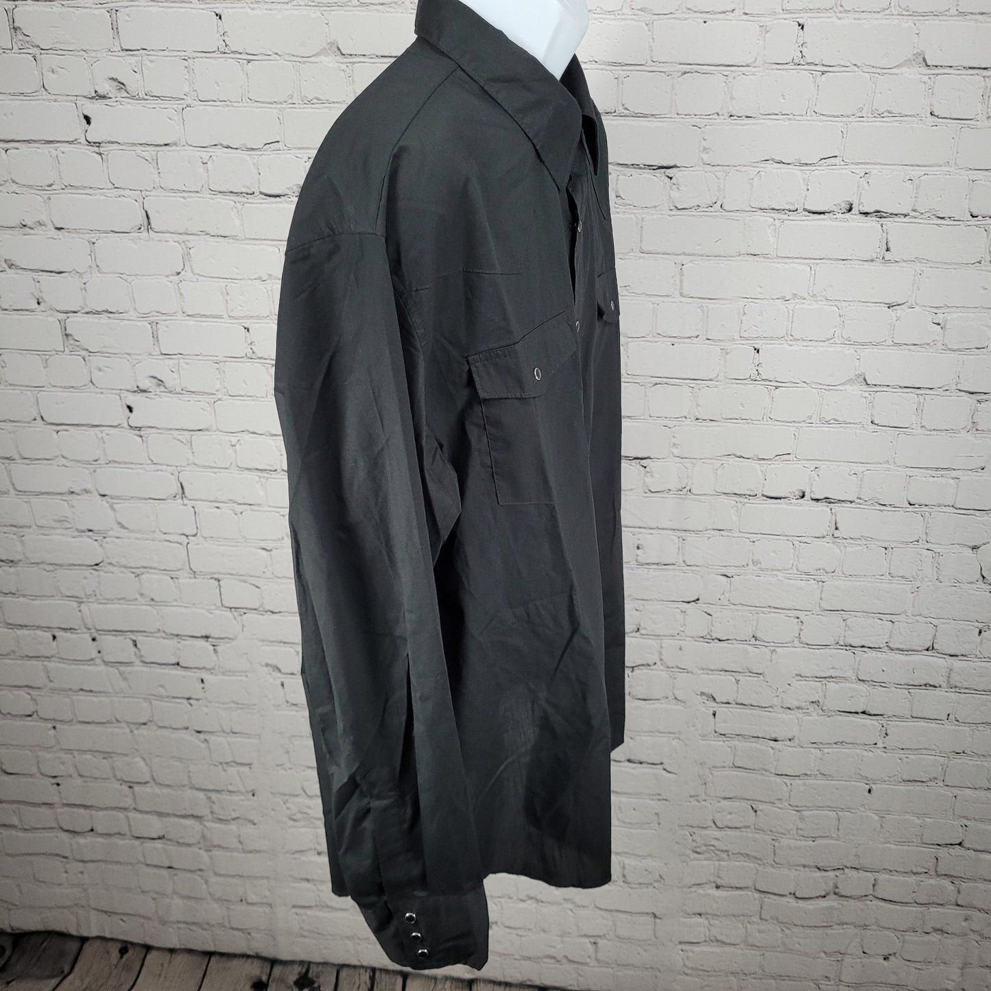 VTG Wrangler Black Western Pearl Snap Lightweight Long Sleeve Shirt Size XXL