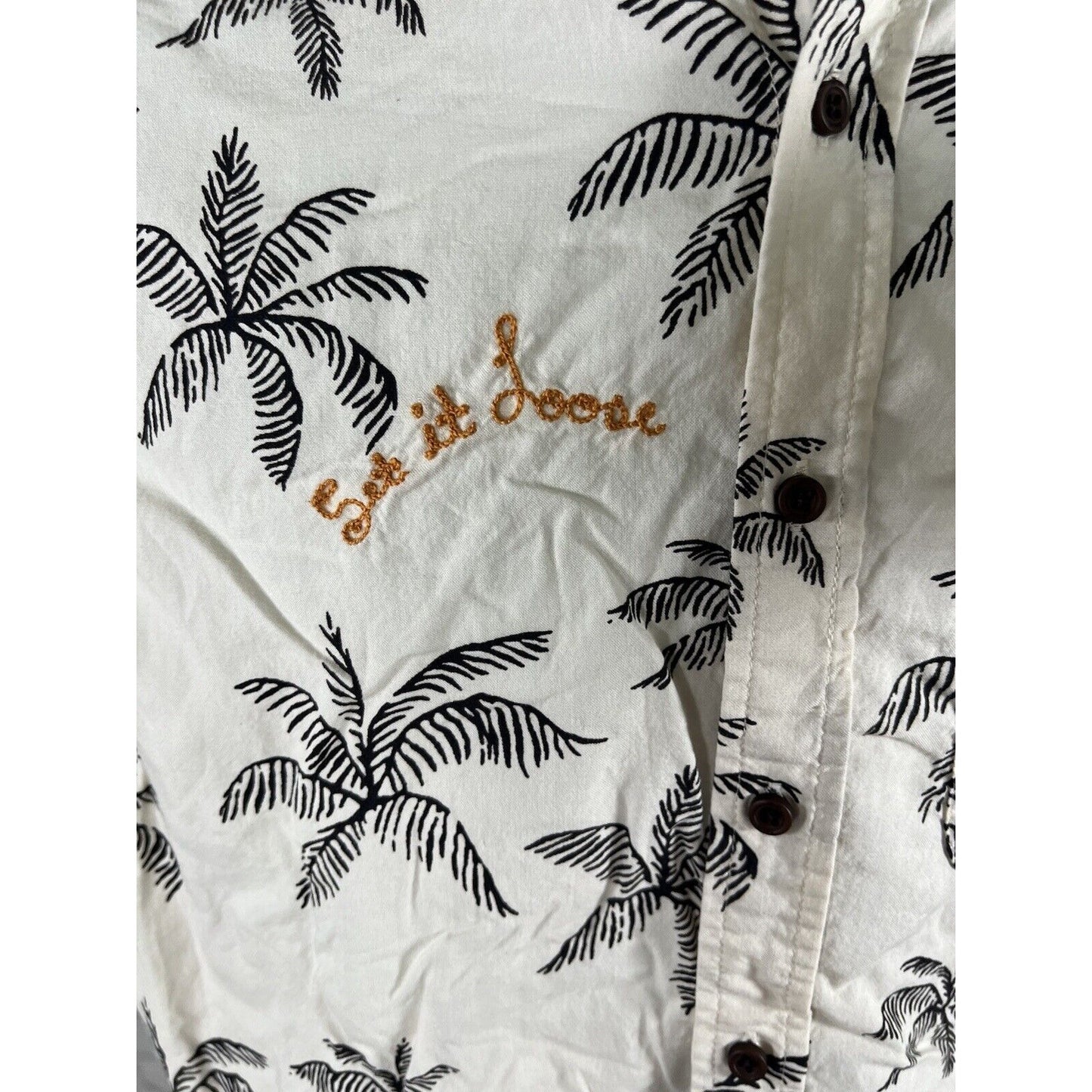 Katin Mai Tai Casual Button Down Shirt Tan Beige Hawaiian Palm Tree Men’s SM