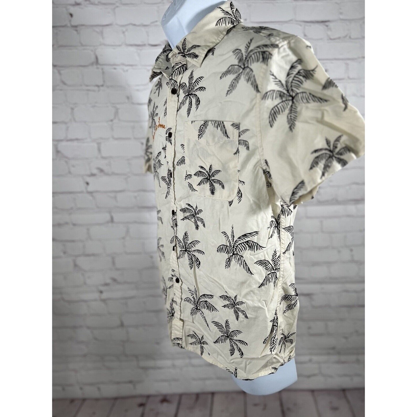 Katin Mai Tai Casual Button Down Shirt Tan Beige Hawaiian Palm Tree Men’s SM