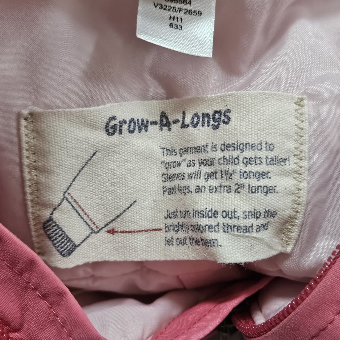 Lands’ End Pink Grow-A-Longs Insulated Front Zip Winter Snow Bibs Pants Kids 2T