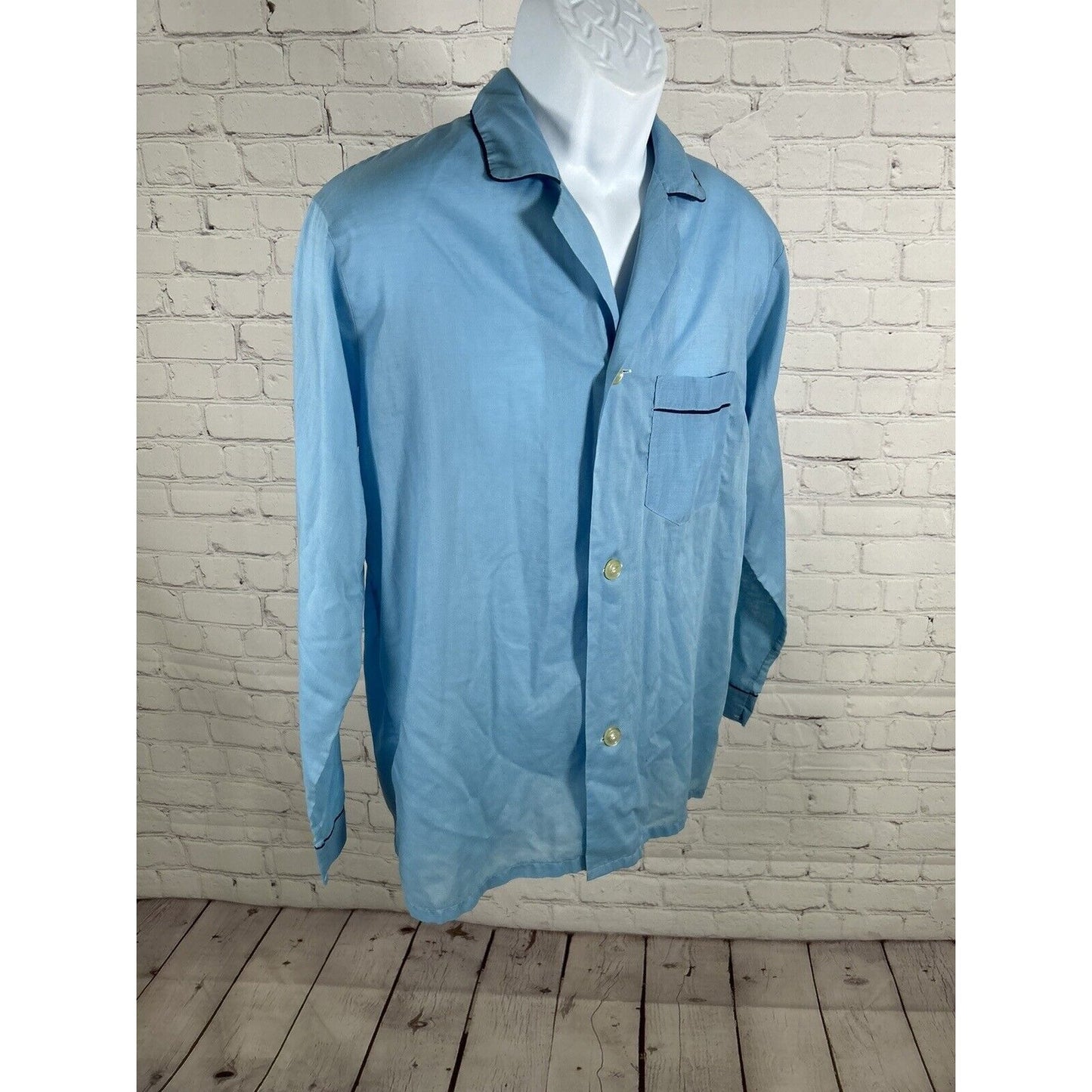 VTG Towncraft JCPenneys Penn-Prest Blue Long Sleeve Button Up Sleep Shirt Men’s M