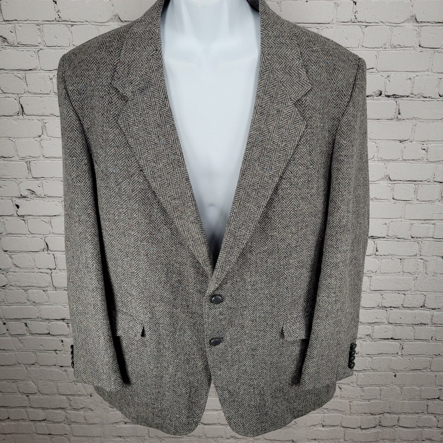 Farah Westernwear Grey Wool Tweed 2 Button Vented Blazer Sport Coat Size 46R