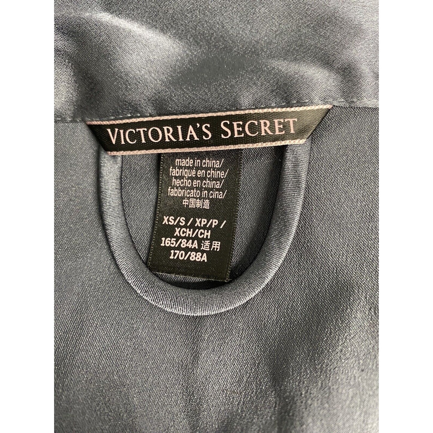 Victoria’s Secret Gray Satin Short Sleeve Robe With Pockets Women’s XS