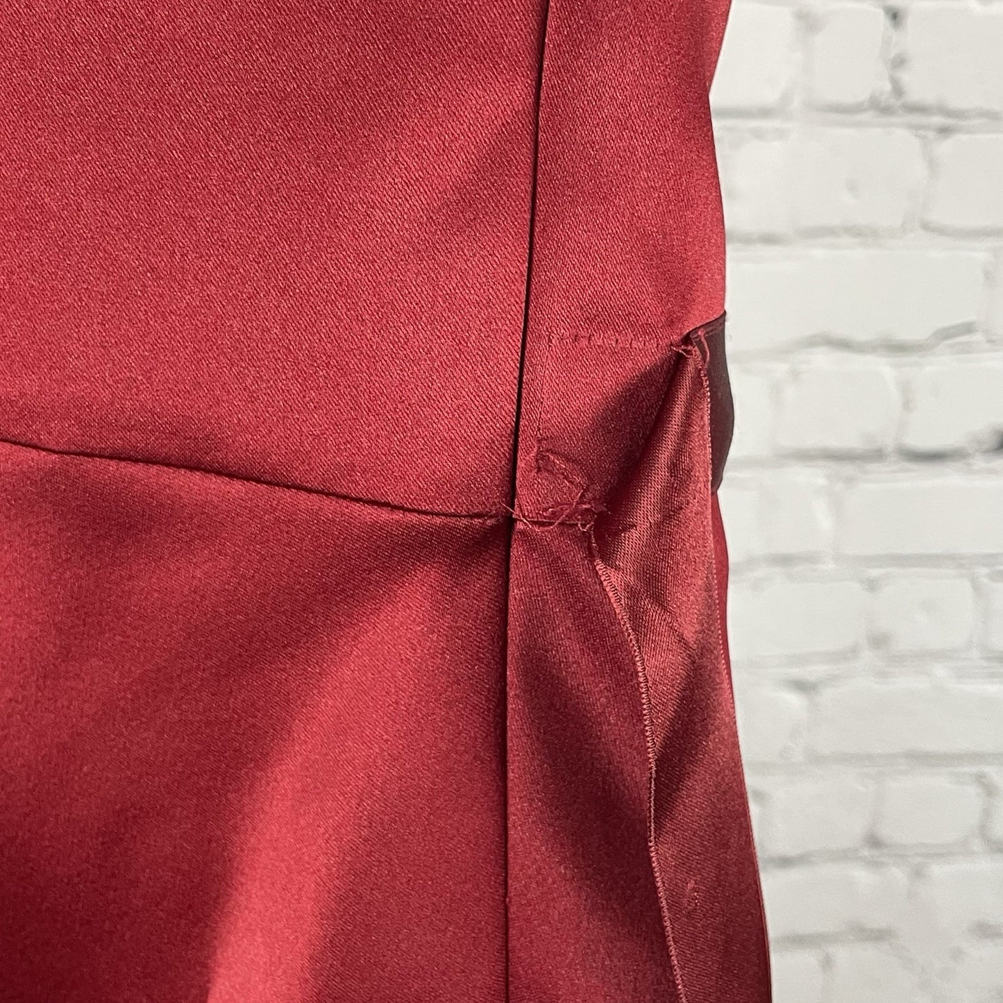 Ann Taylor Deep Red Satin Tie A Line Strapless Zipped Evening Prom Dress Size 6