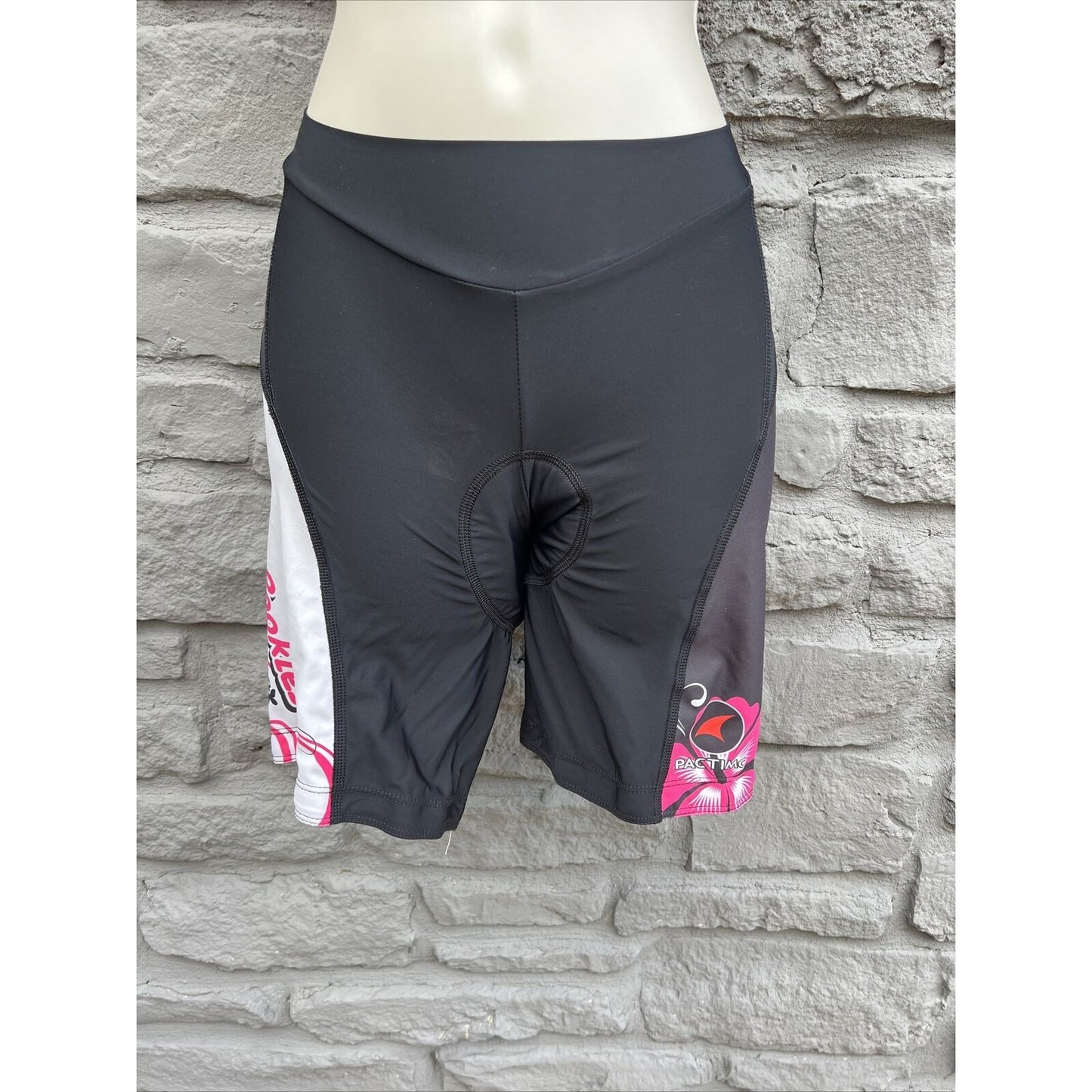 PACTIMO Women’s S Black White Pink Tough Cookies Padded Cycling Shorts Bicycle