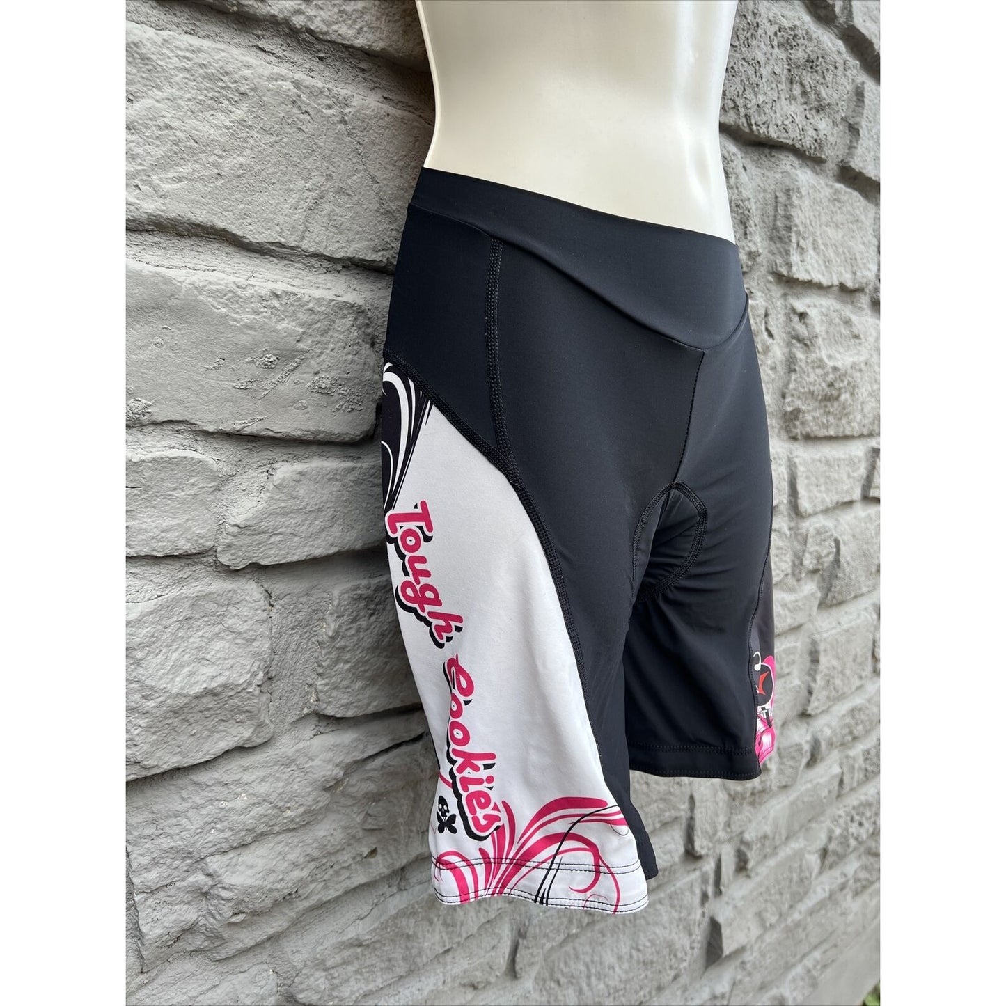 PACTIMO Women’s S Black White Pink Tough Cookies Padded Cycling Shorts Bicycle