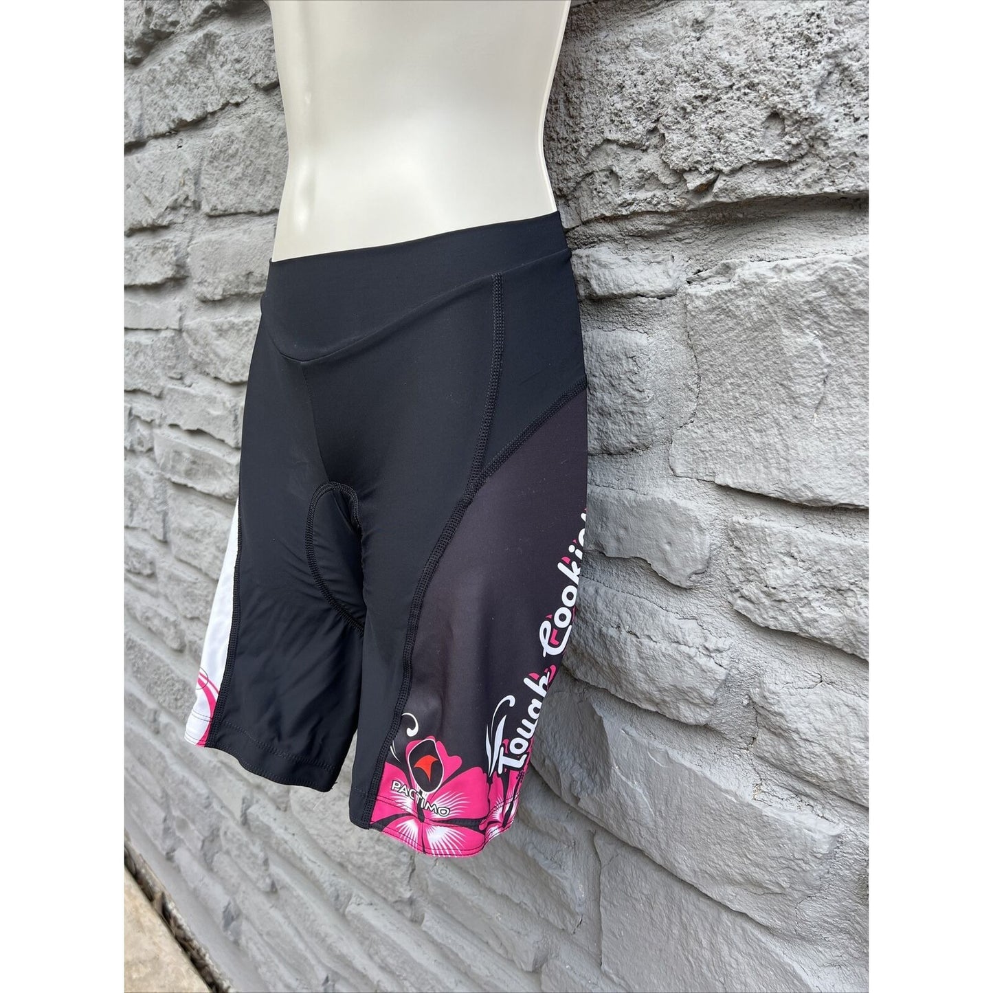 PACTIMO Women’s S Black White Pink Tough Cookies Padded Cycling Shorts Bicycle