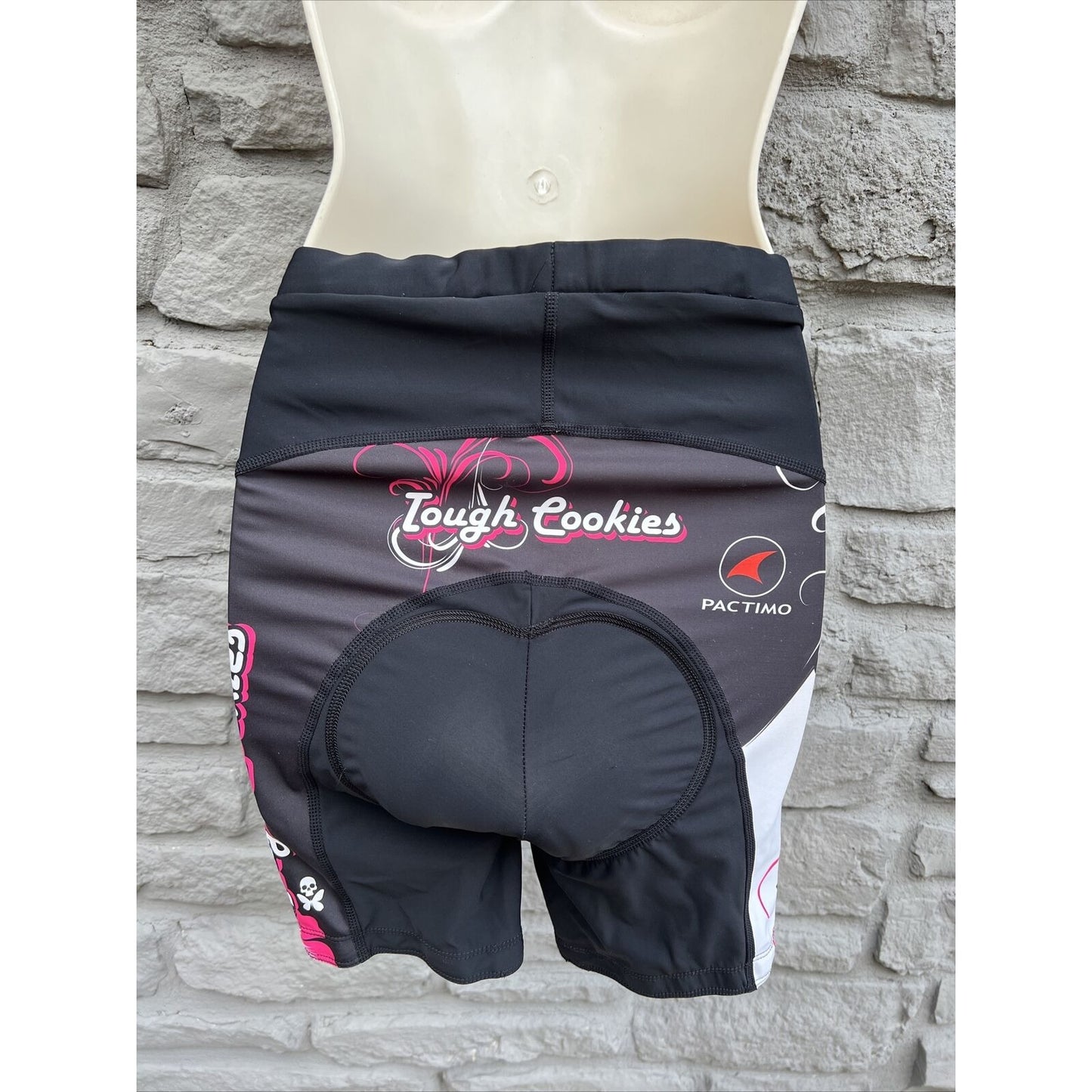 PACTIMO Women’s S Black White Pink Tough Cookies Padded Cycling Shorts Bicycle
