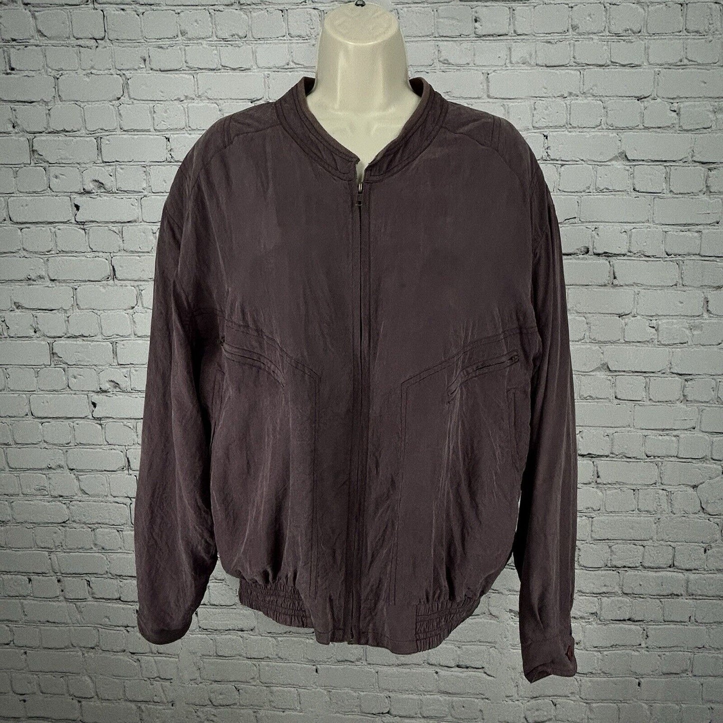 Commander Purple 100% Silk Zip Up Softshell Bomber Jacket Women’s Size Large L