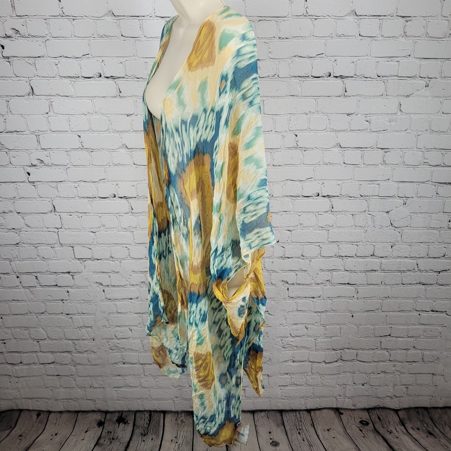 Free People By Bindya Multicolor Lightweight Gauzy Open Duster Cardigan One Size