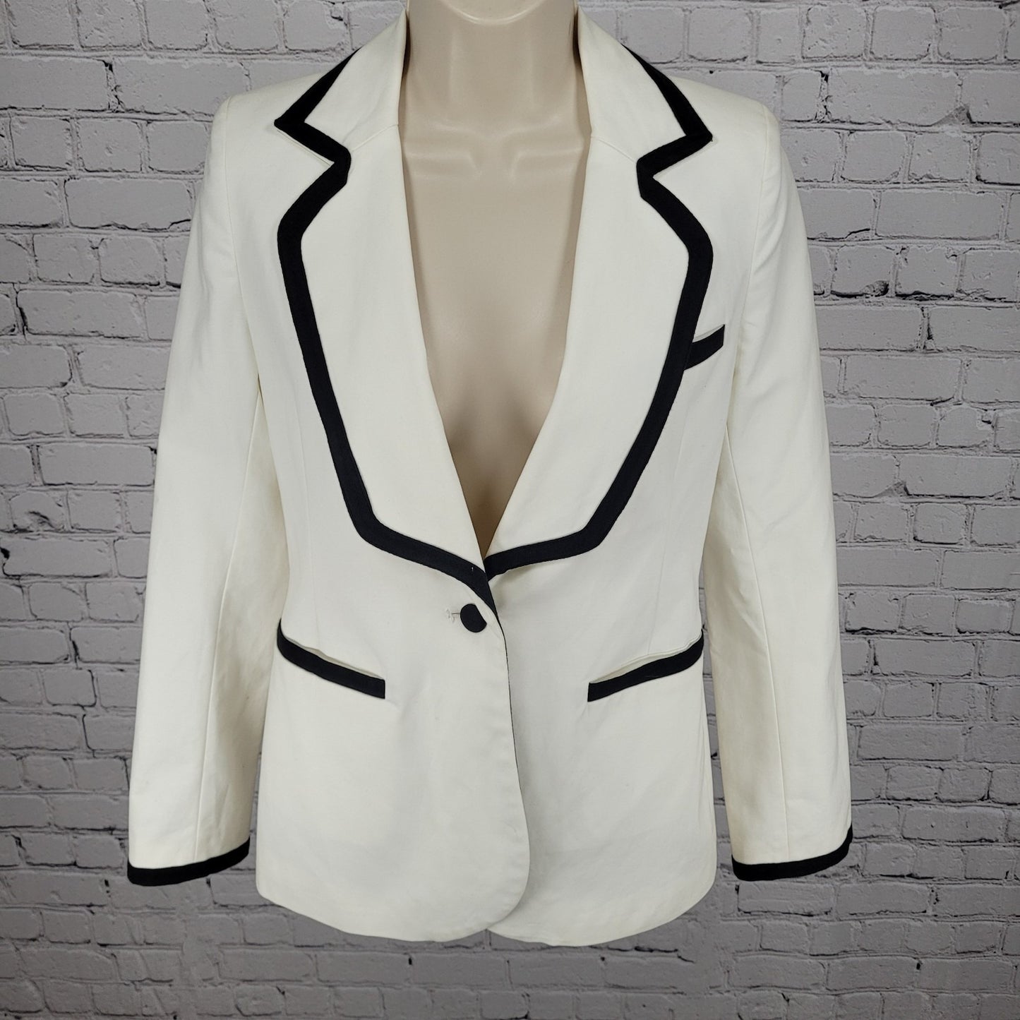 William Rast Ivory & Black 1 Button Double Vented Blazer Jacket Size Small S