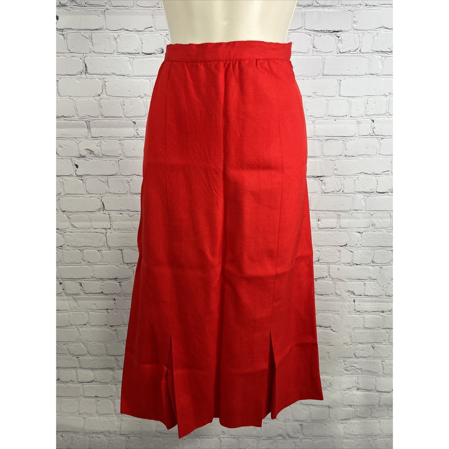 Vintage Adele Simpson Candy Apple Red Linen Blend High Waist Pleated Long Skirt