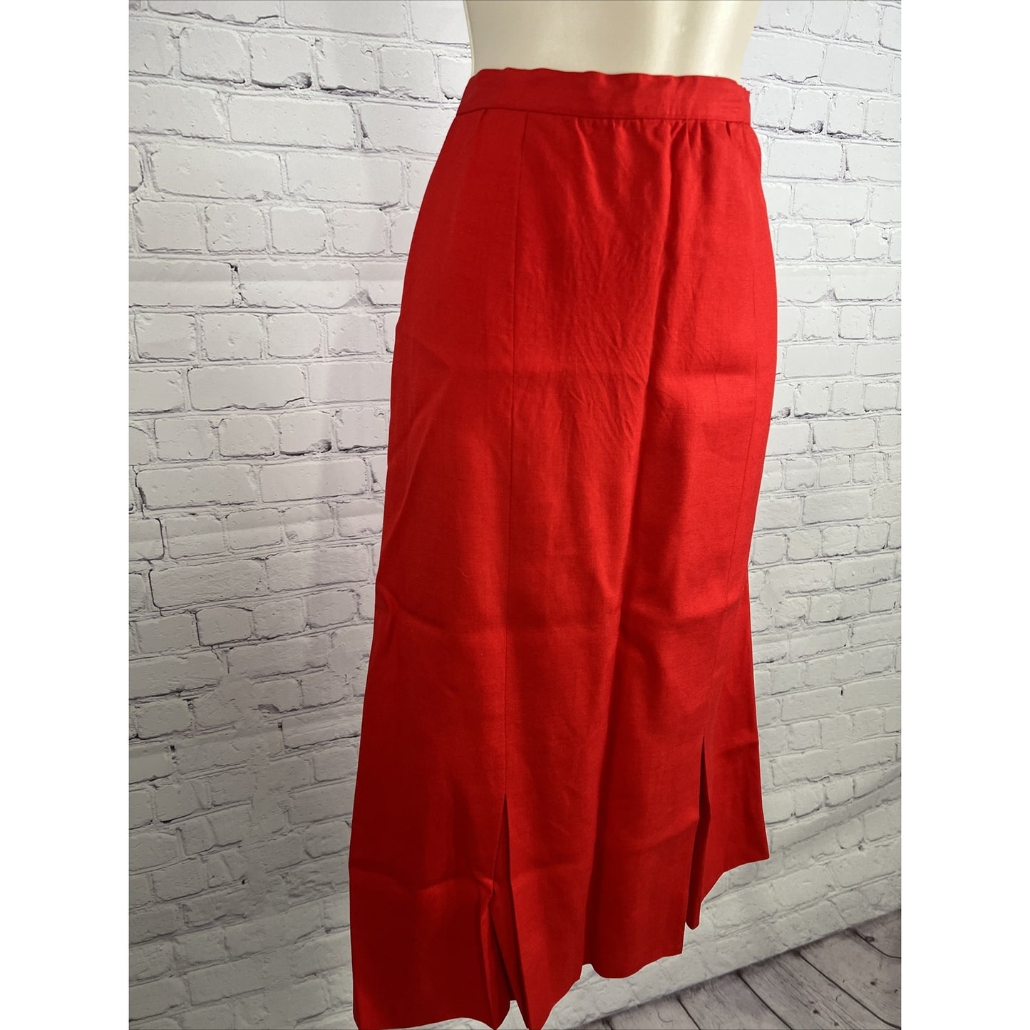 Vintage Adele Simpson Candy Apple Red Linen Blend High Waist Pleated Long Skirt