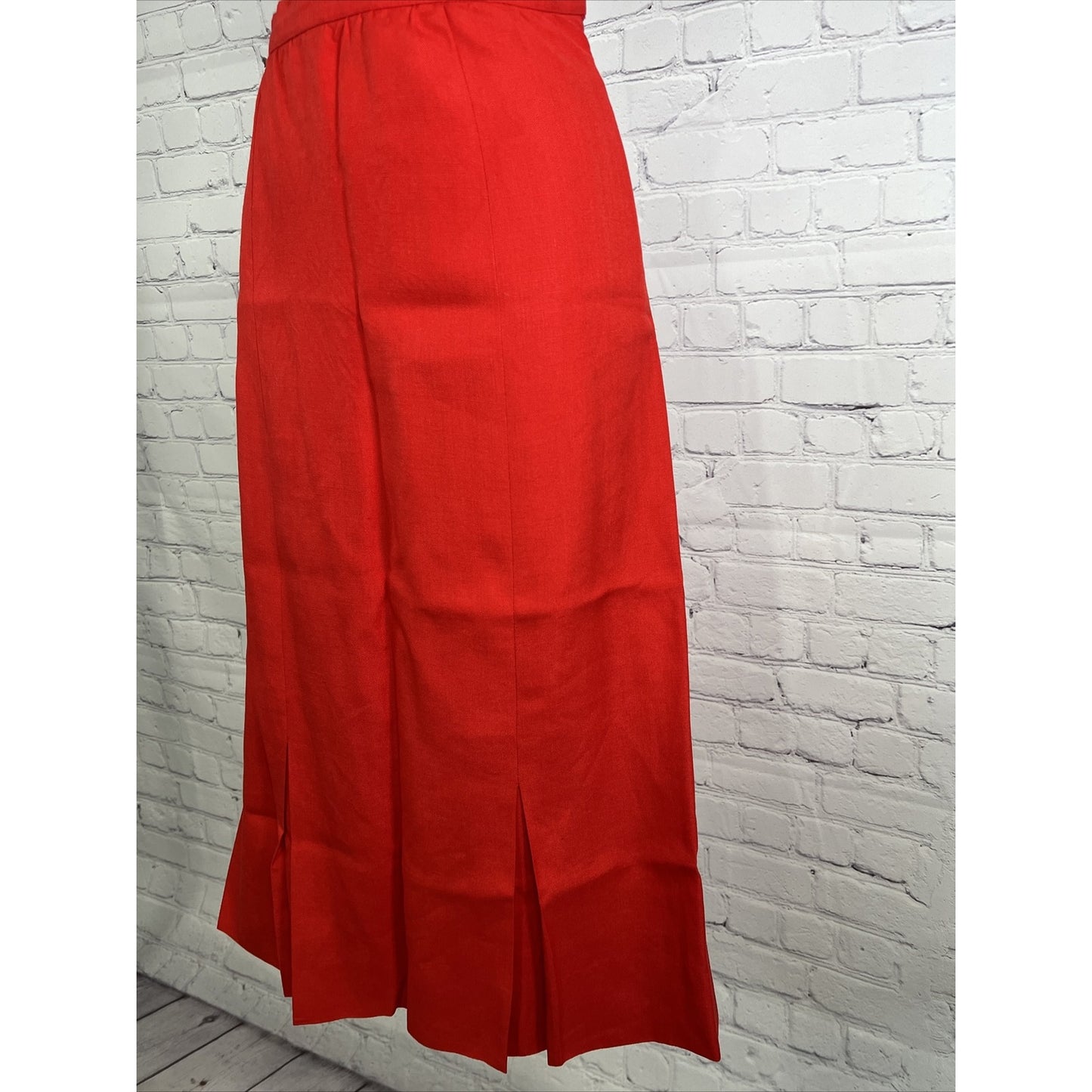 Vintage Adele Simpson Candy Apple Red Linen Blend High Waist Pleated Long Skirt