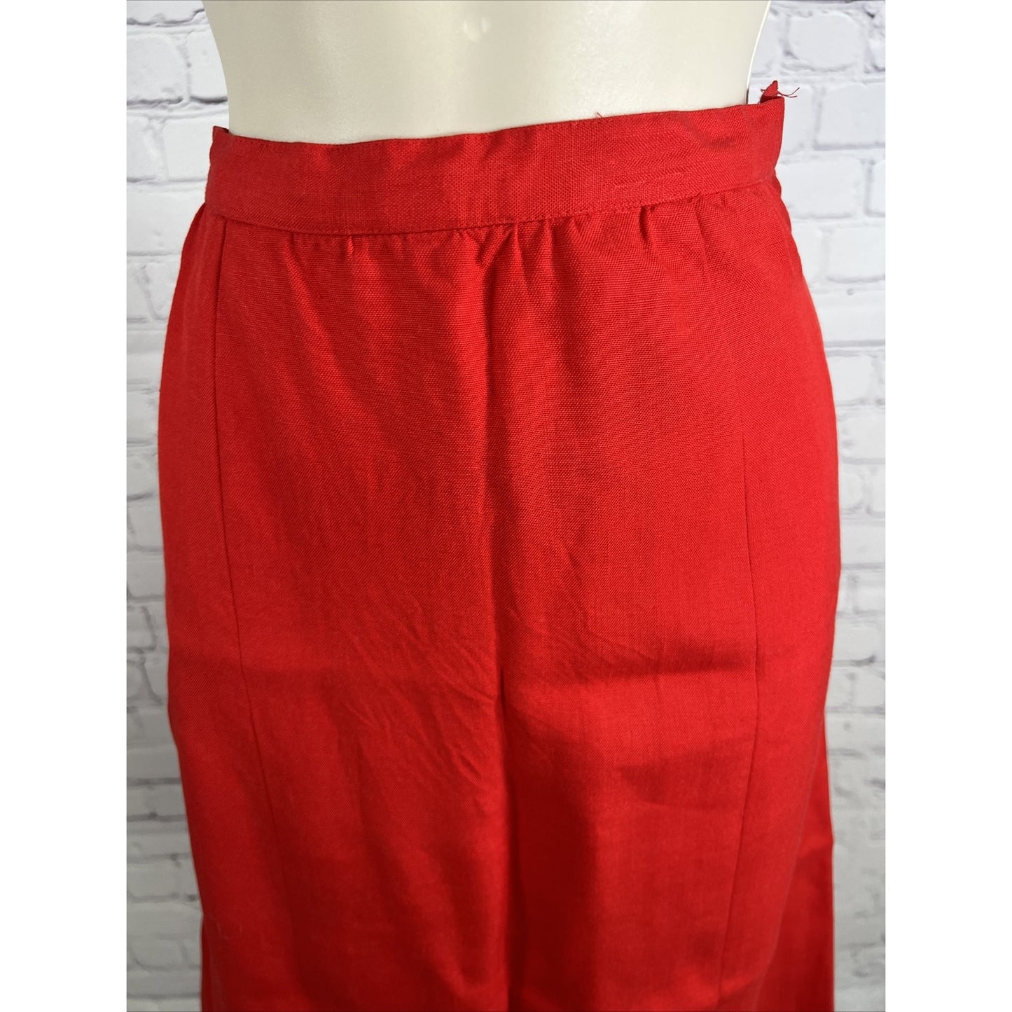 Vintage Adele Simpson Candy Apple Red Linen Blend High Waist Pleated Long Skirt