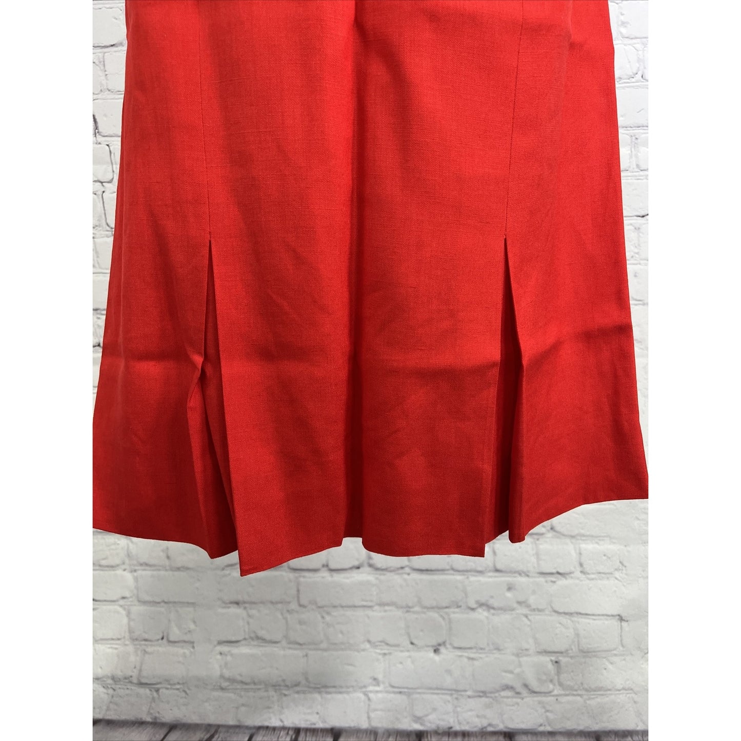 Vintage Adele Simpson Candy Apple Red Linen Blend High Waist Pleated Long Skirt