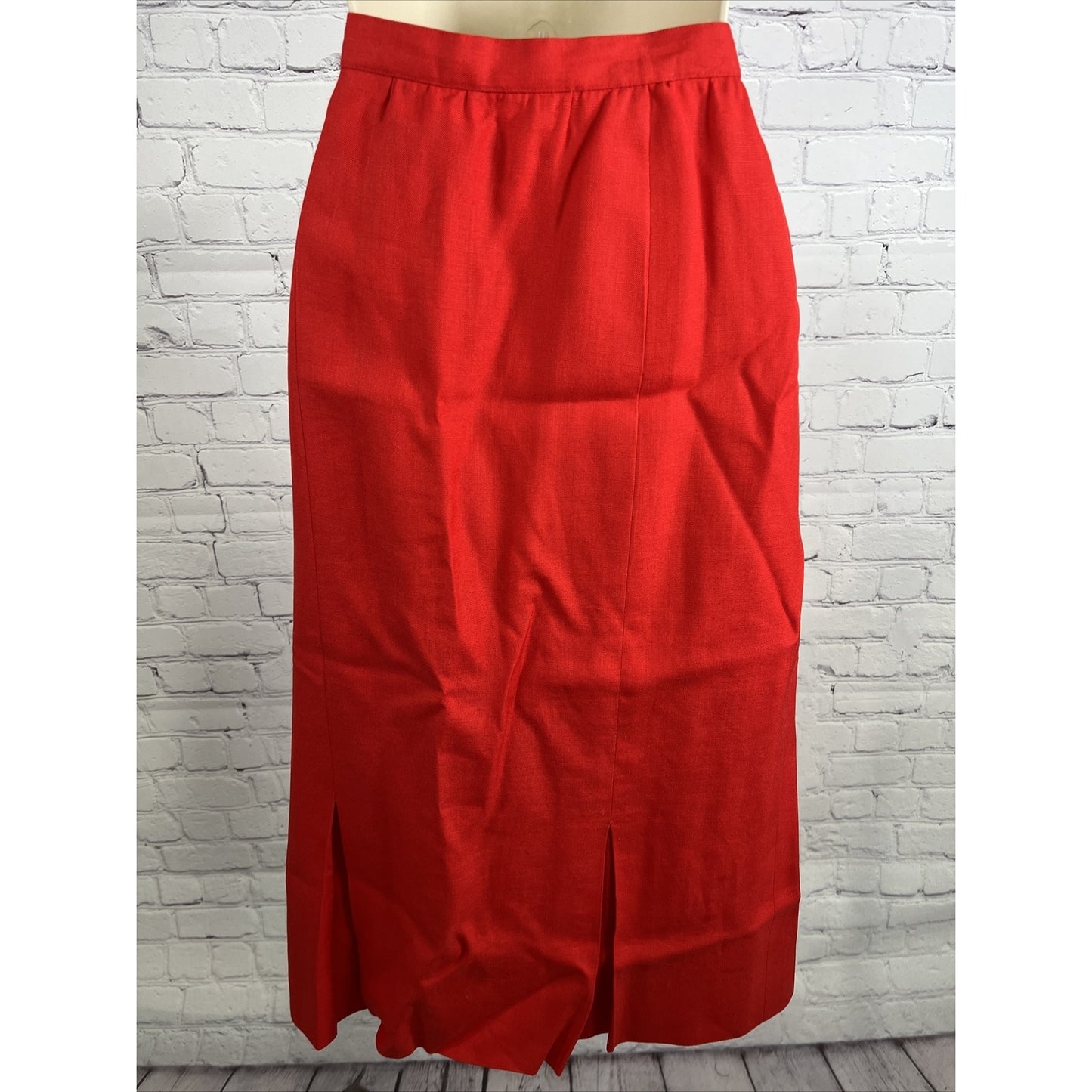 Vintage Adele Simpson Candy Apple Red Linen Blend High Waist Pleated Long Skirt