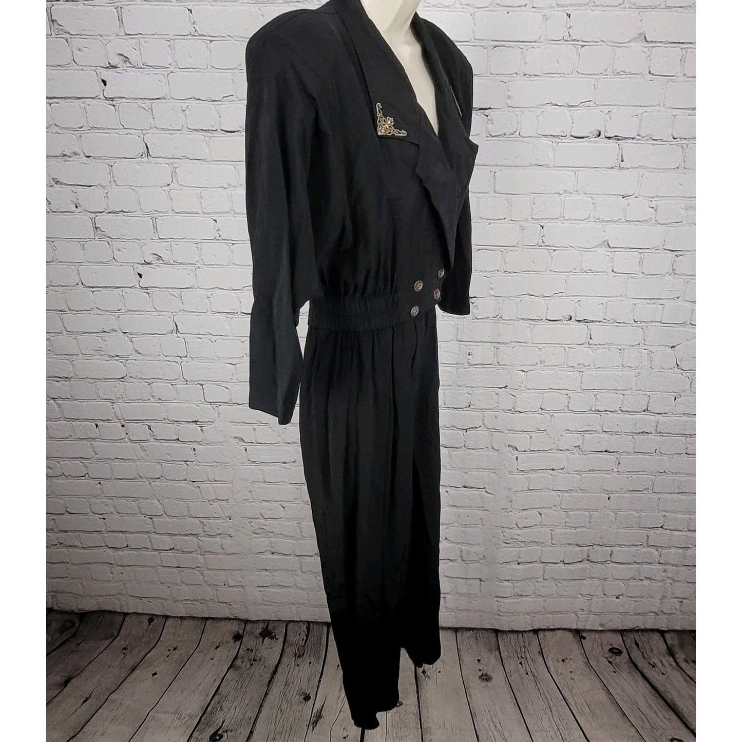 VTG En Focus Black 3/4 Sleeve Embellished Collar Lightweight Jumper Size XS