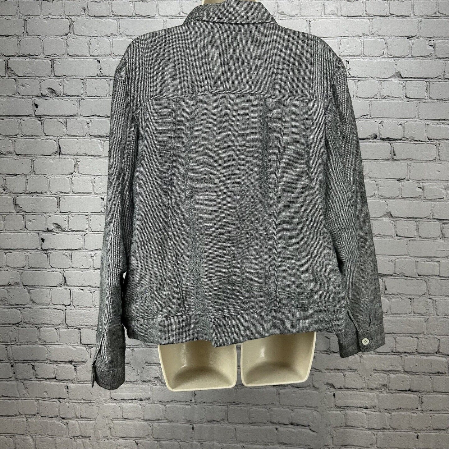 VTG John Paul Richard Gray Honeycomb 100% Linen Collared Long Sleeve Jacket 14