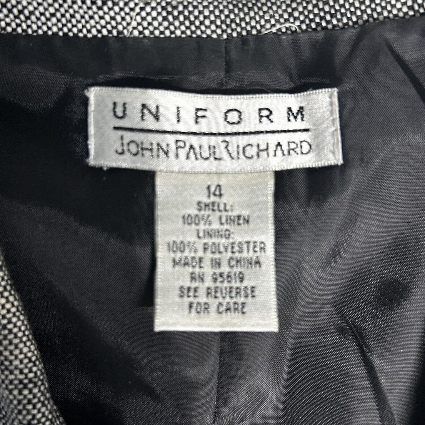 VTG John Paul Richard Gray Honeycomb 100% Linen Collared Long Sleeve Jacket 14