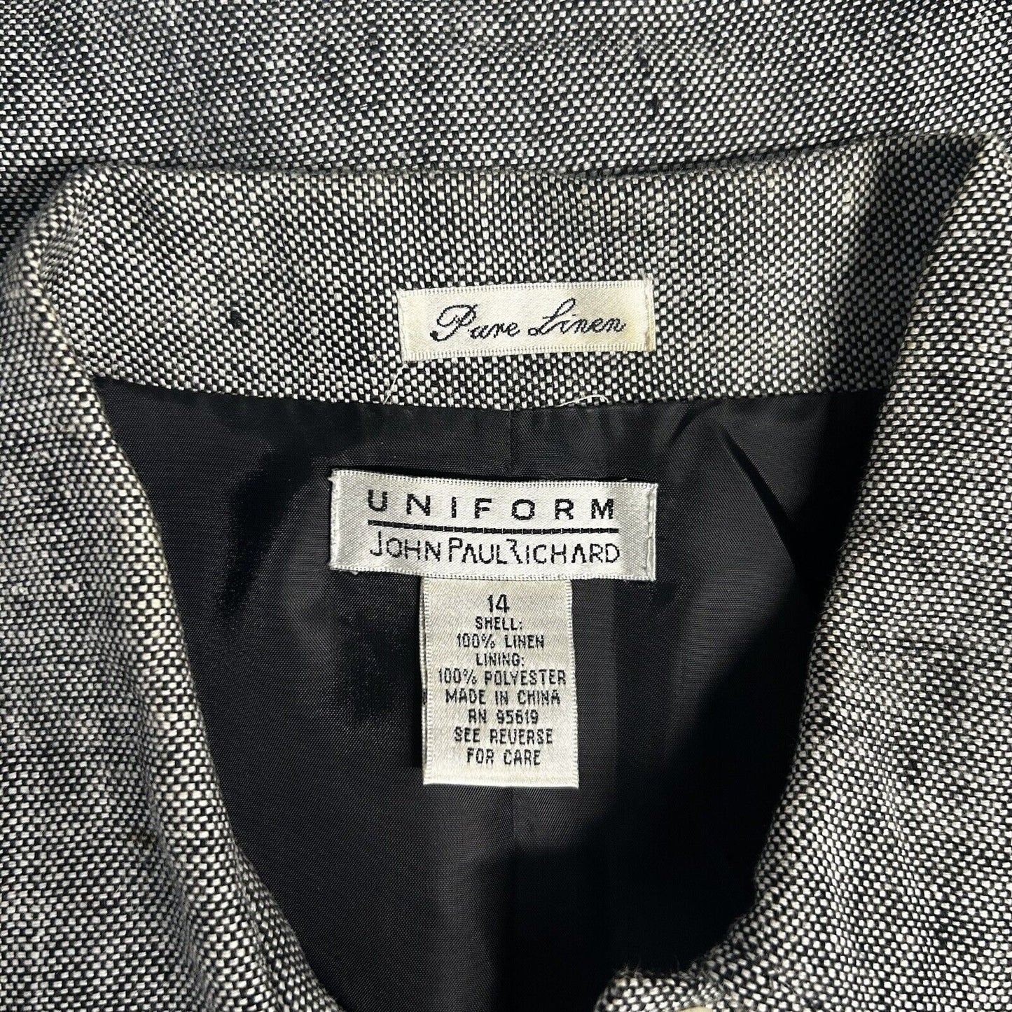 VTG John Paul Richard Gray Honeycomb 100% Linen Collared Long Sleeve Jacket 14