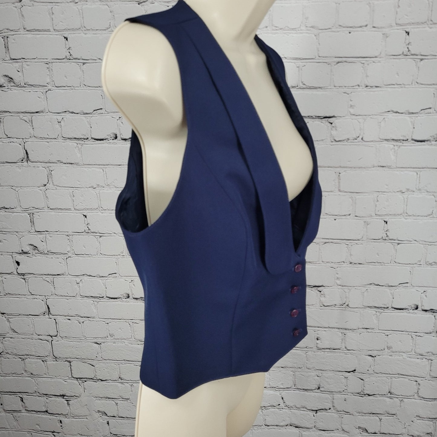 VTG Pan-ter Navy 100% Wool Shawl Lapel Buttoned Lined Vest Union Made Size 11/12