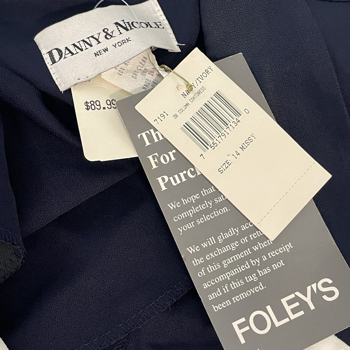 NWT VTG Danny & Nicole Navy & Ivory Retro Buttoned Coat Dress USA Made Size 14
