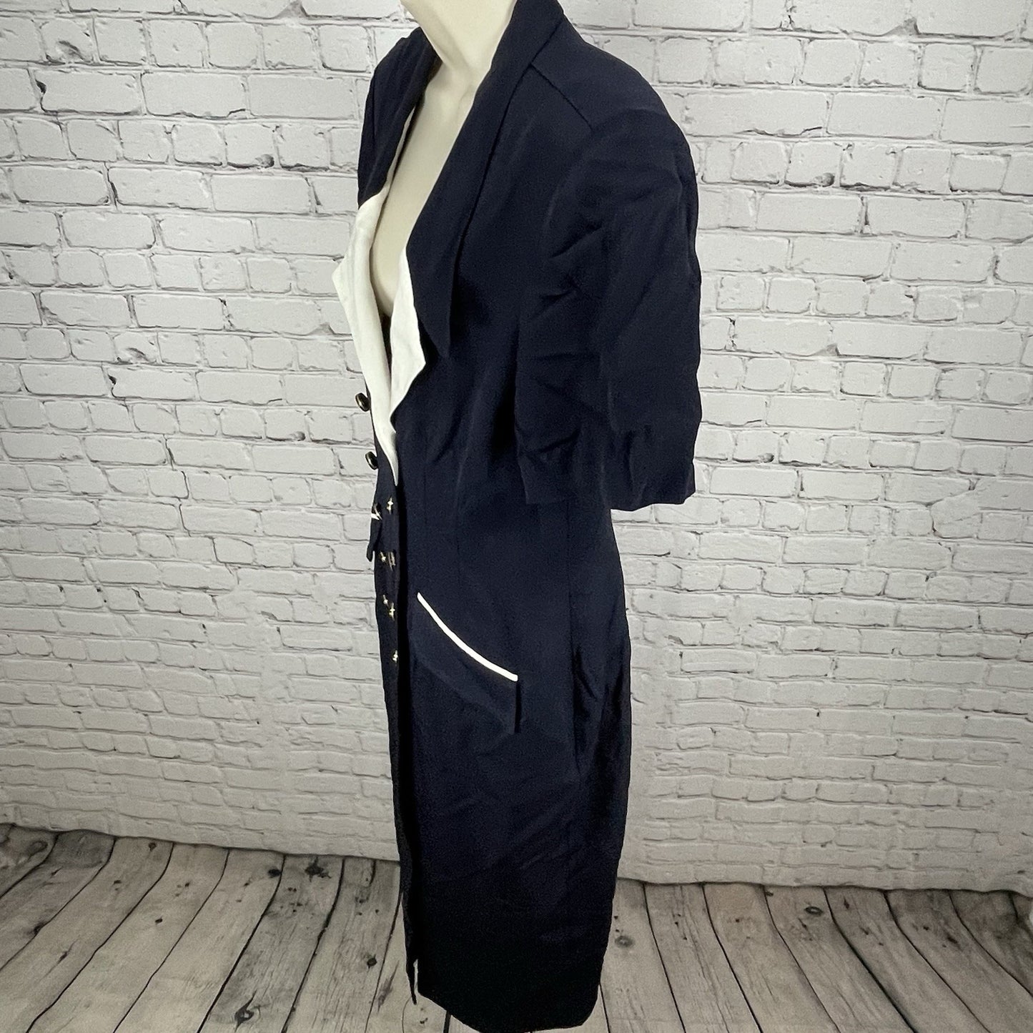NWT VTG Danny & Nicole Navy & Ivory Retro Buttoned Coat Dress USA Made Size 14