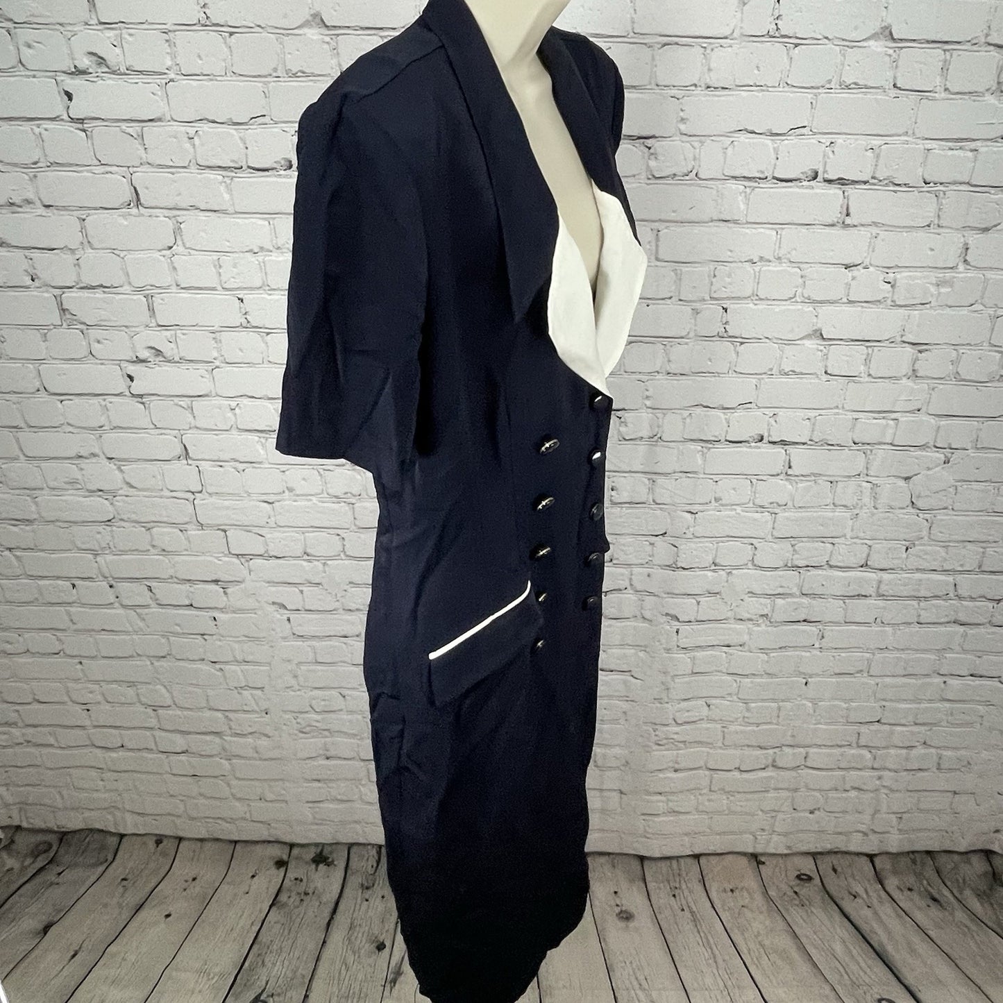 NWT VTG Danny & Nicole Navy & Ivory Retro Buttoned Coat Dress USA Made Size 14