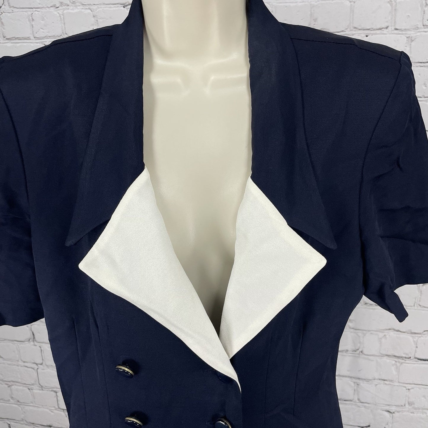 NWT VTG Danny & Nicole Navy & Ivory Retro Buttoned Coat Dress USA Made Size 14