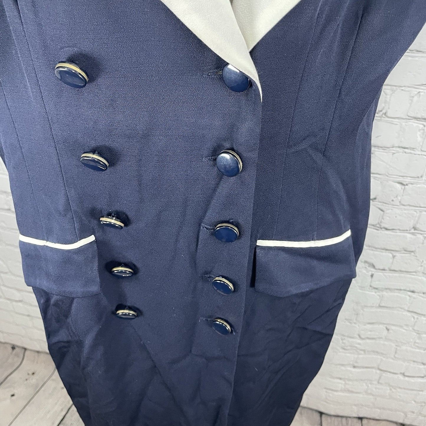NWT VTG Danny & Nicole Navy & Ivory Retro Buttoned Coat Dress USA Made Size 14