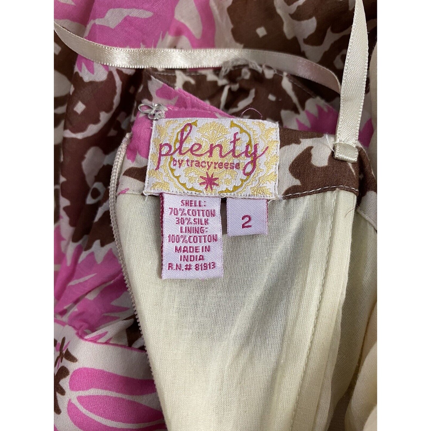 Plenty by Tracy Reese Brown Pink Strapless Silk Blend Boned Zip Up Dress Size 2