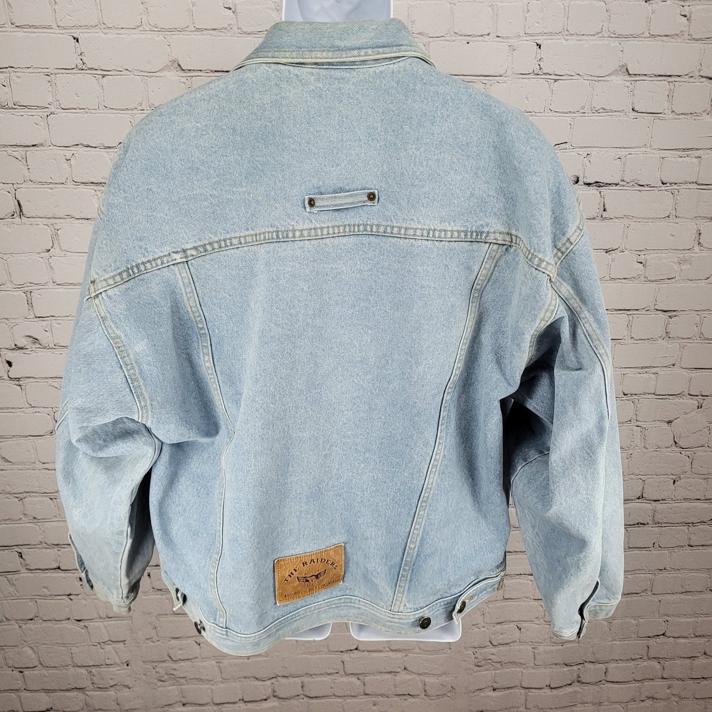 The Raiders Motorcycles Blue Denim Heavy Cotton Light Wash Jean Jacket Size 52