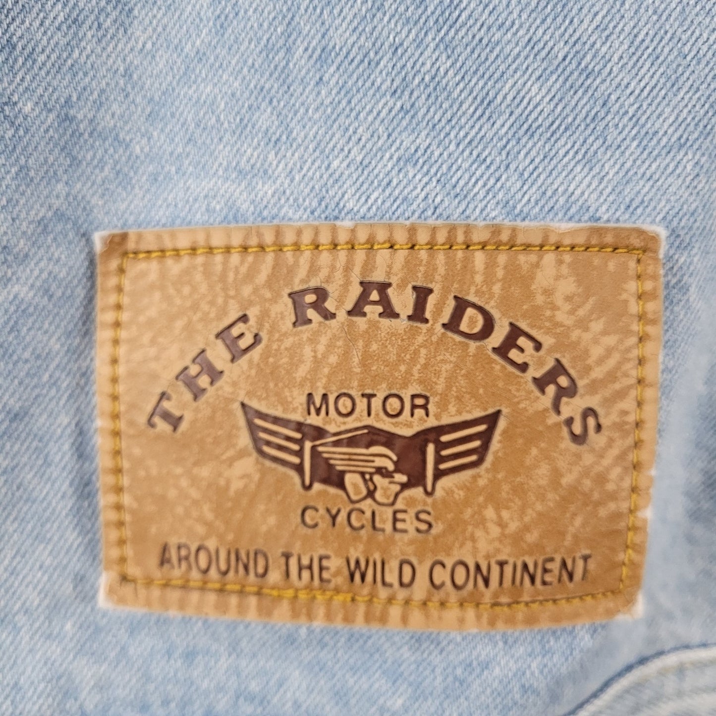The Raiders Motorcycles Blue Denim Heavy Cotton Light Wash Jean Jacket Size 52