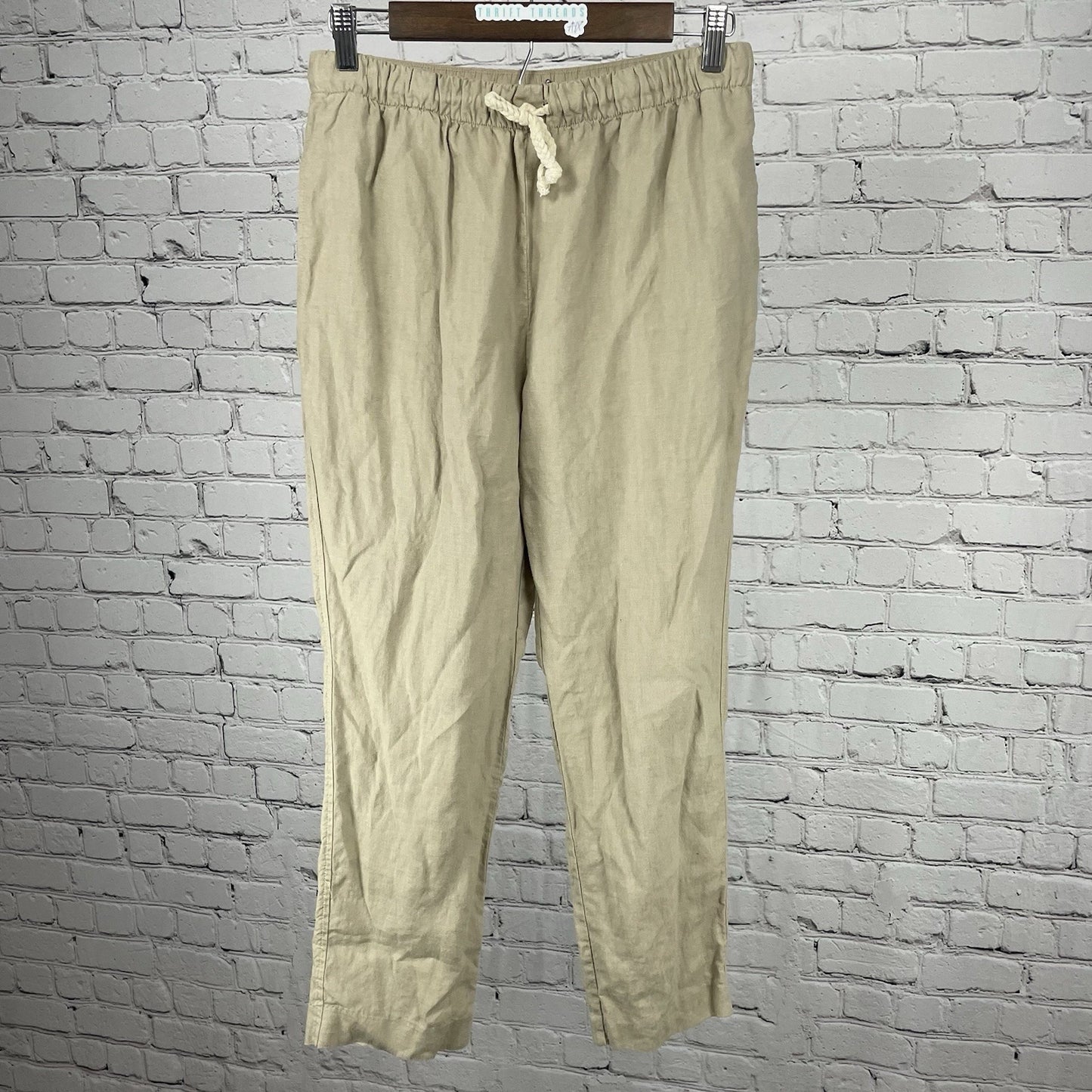 Zara Beige Elastic Waist Hi-Rise Lightweight Ankle Pants Size Small S (28x25.5)