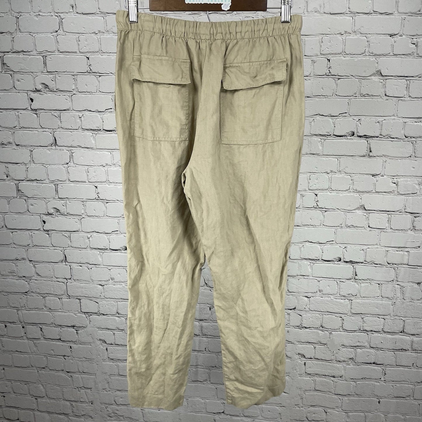 Zara Beige Elastic Waist Hi-Rise Lightweight Ankle Pants Size Small S (28x25.5)