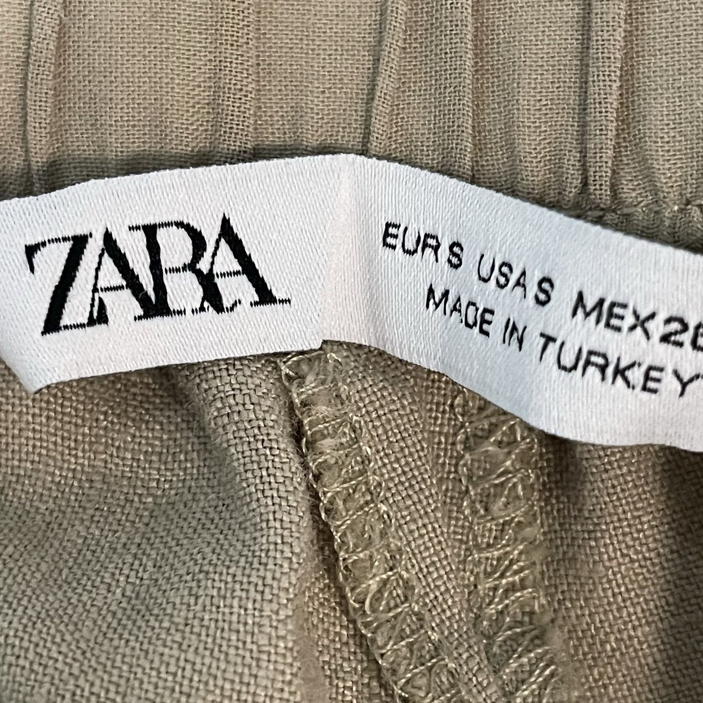 Zara Beige Elastic Waist Hi-Rise Lightweight Ankle Pants Size Small S (28x25.5)