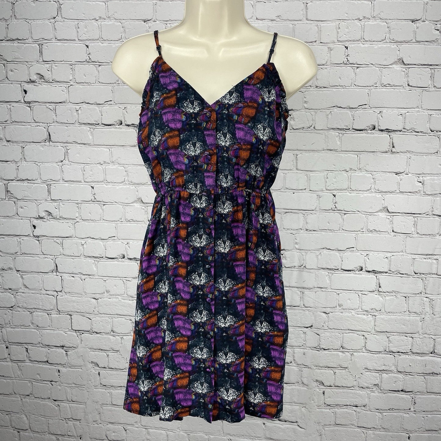 Ecote Purple Orange 100% Silk Lightweight Unlined Button Up Mini Dress Small S