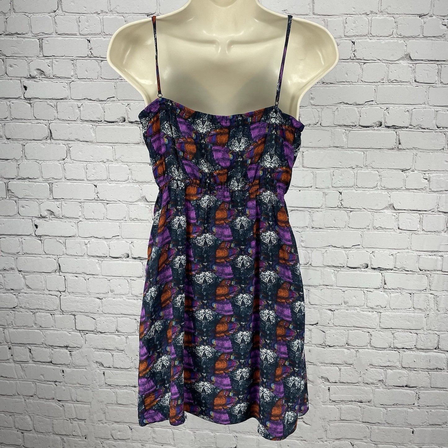 Ecote Purple Orange 100% Silk Lightweight Unlined Button Up Mini Dress Small S