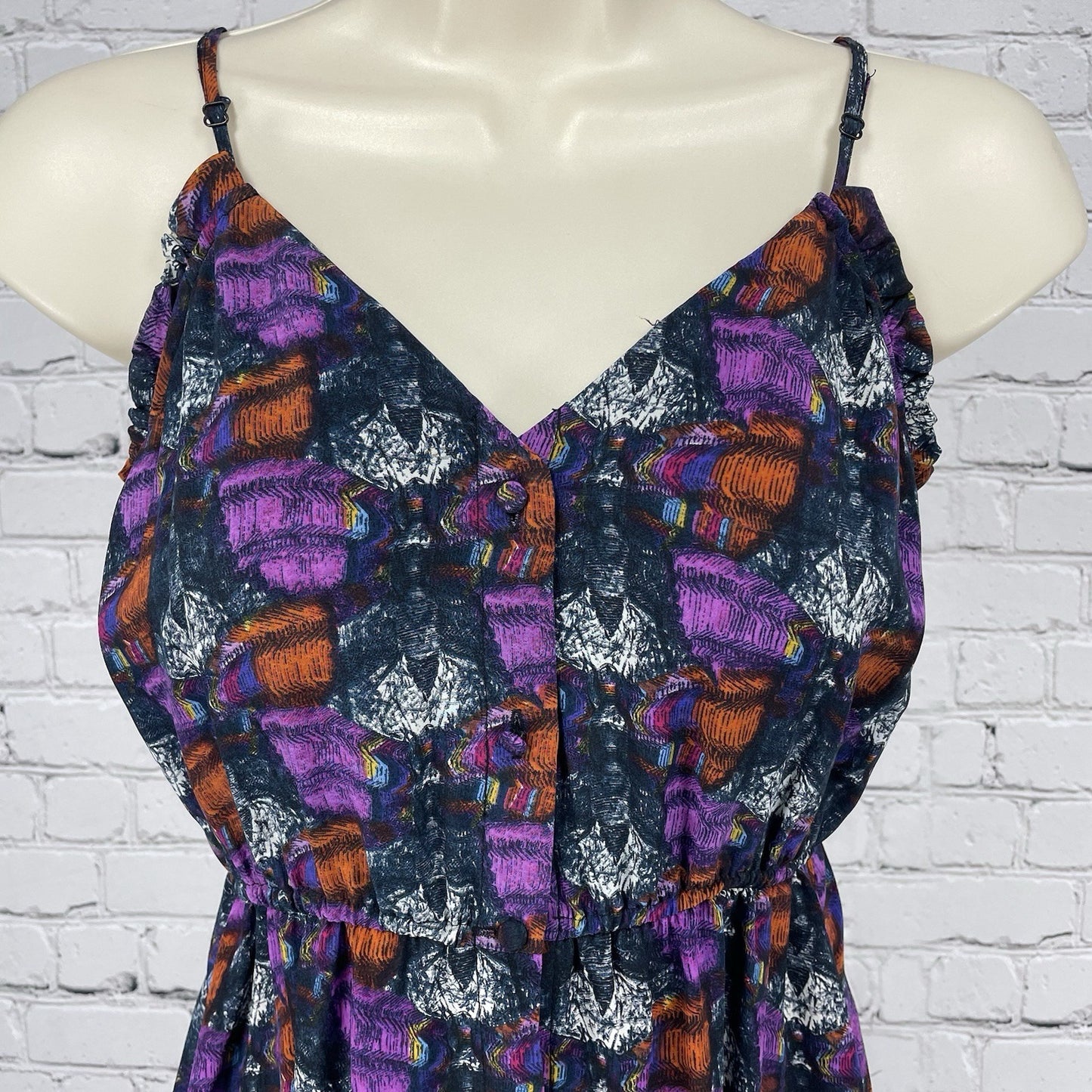 Ecote Purple Orange 100% Silk Lightweight Unlined Button Up Mini Dress Small S