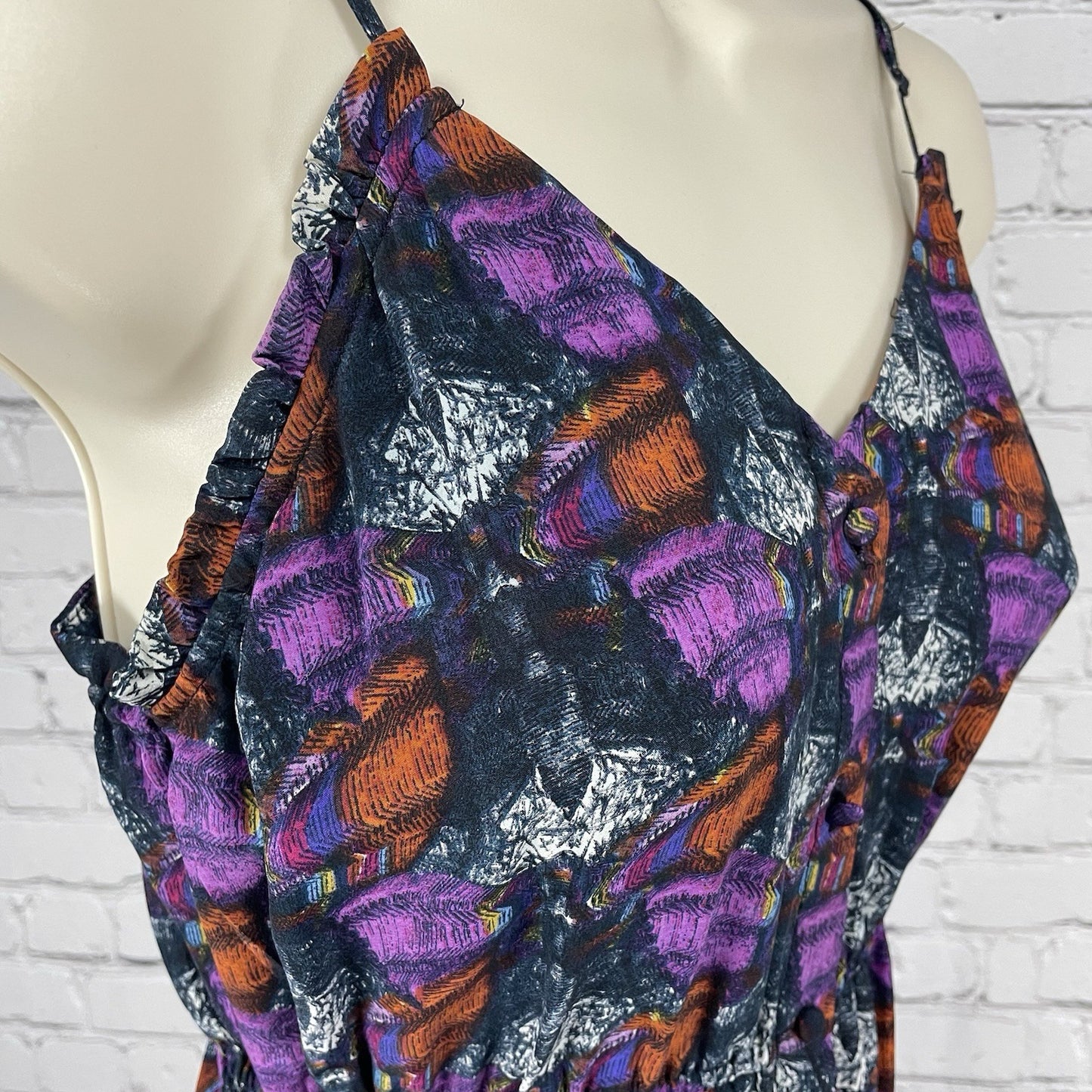 Ecote Purple Orange 100% Silk Lightweight Unlined Button Up Mini Dress Small S